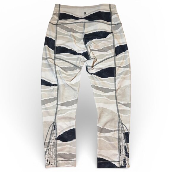 Lululemon True Self Crop Leggings | Decorative Hem | Cream & Black | Est. Size 4 - Picture 3 of 6